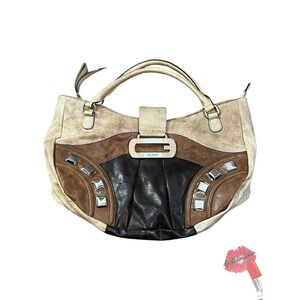Vintage Guess Handbag Nude Brown Black Studded‎ Top Handle Hobo Bag Purse Y2K